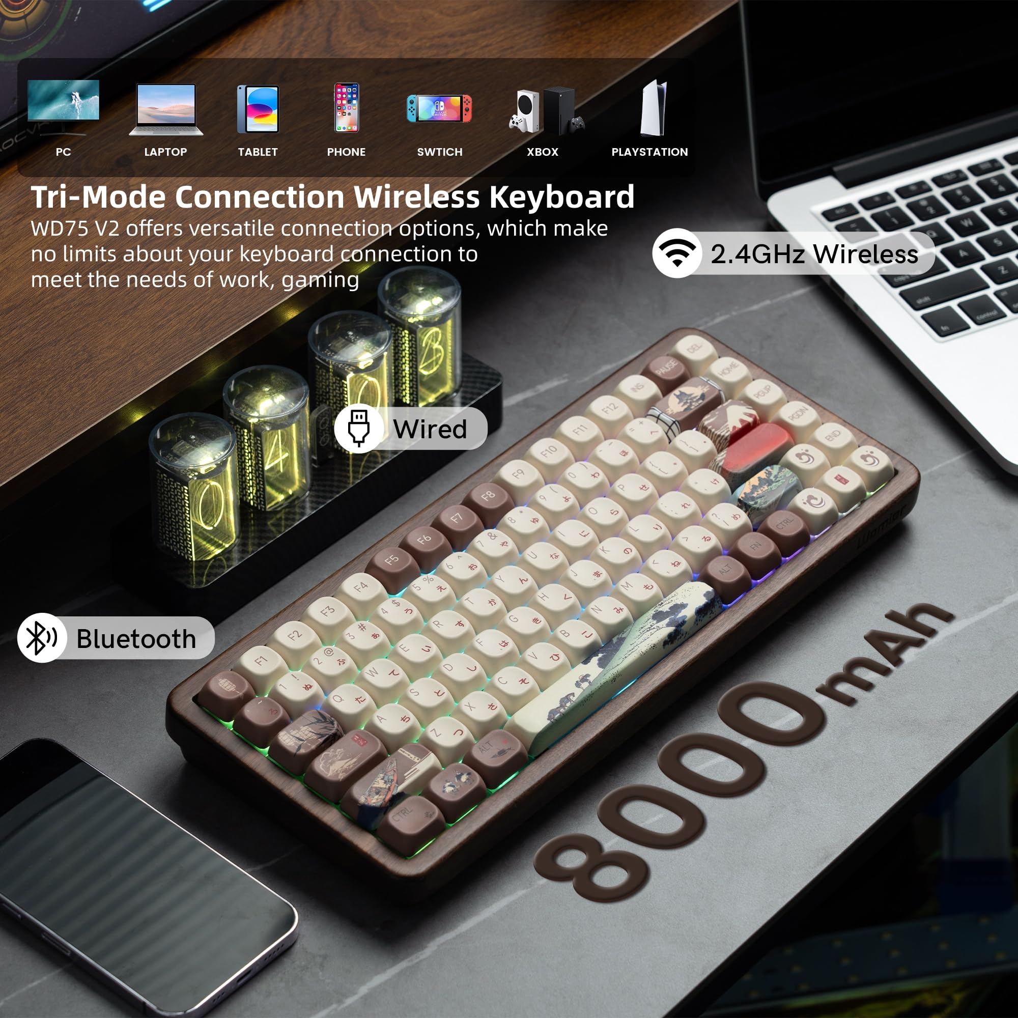 Amazon | Womier WD75 V2 ゲーミングキーボード 無線日本語配列